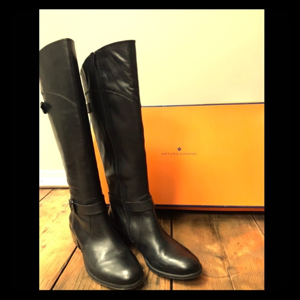 Arturo Chiang Betha Black Leather Knee High Boot